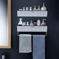 Bathroom Shelves, Perforated Ceramic Tile Walls, Toothpaste Cups